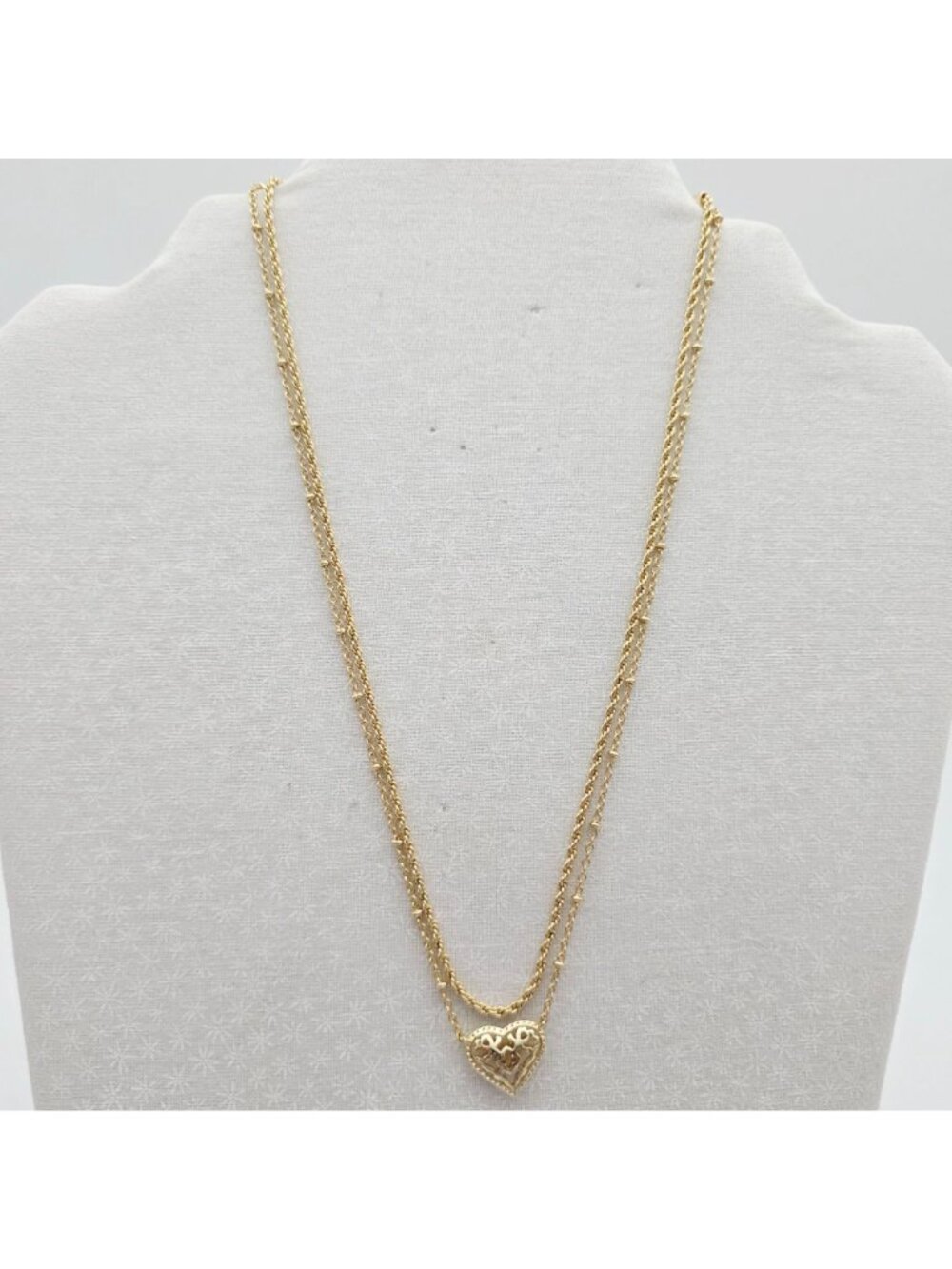 Kendra Scott Gold Double Strand Necklace With Filigree Heart Pendant 19" - Picture 2 of 6